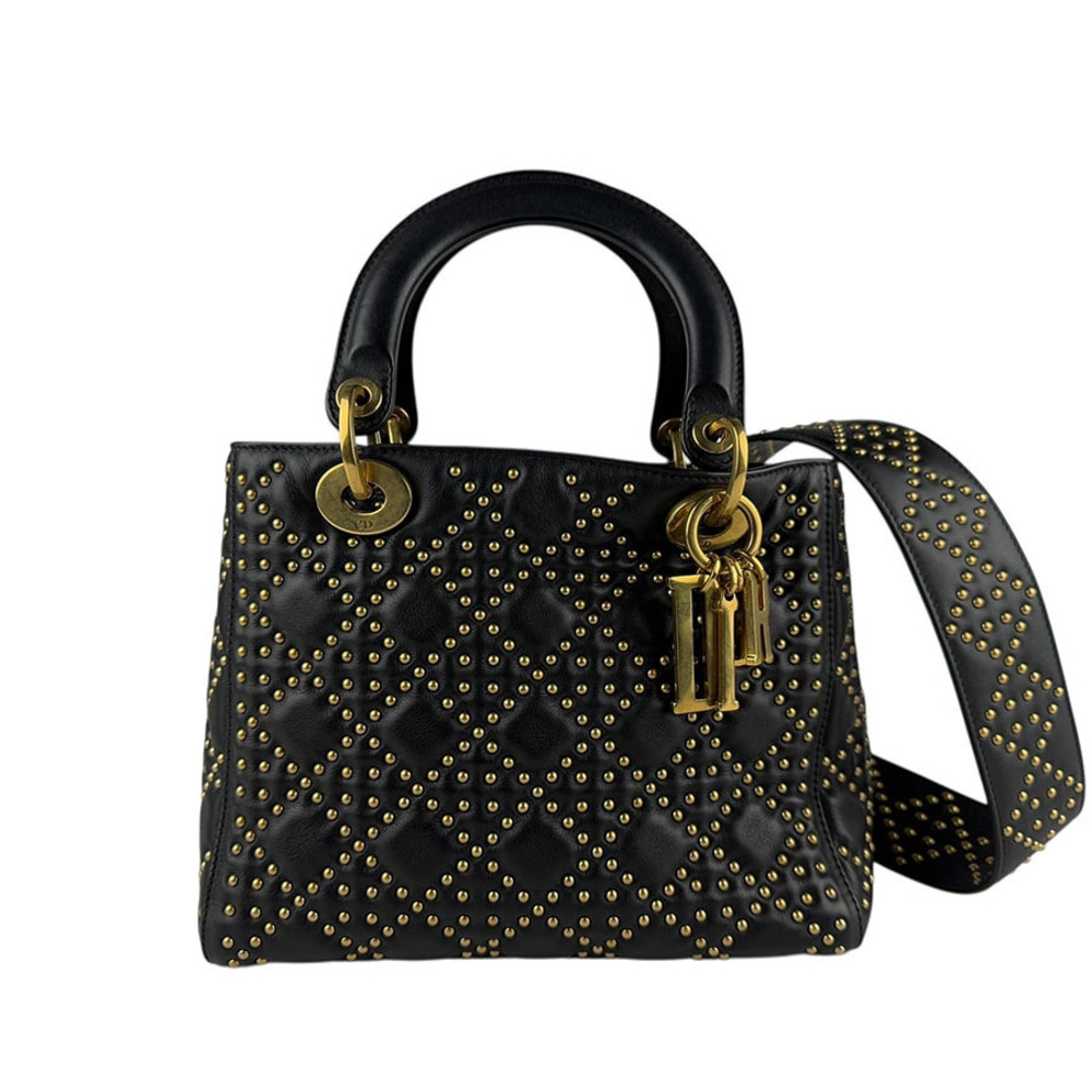 Christian Dior Leather Metal 2Way Shoulder Bag Black